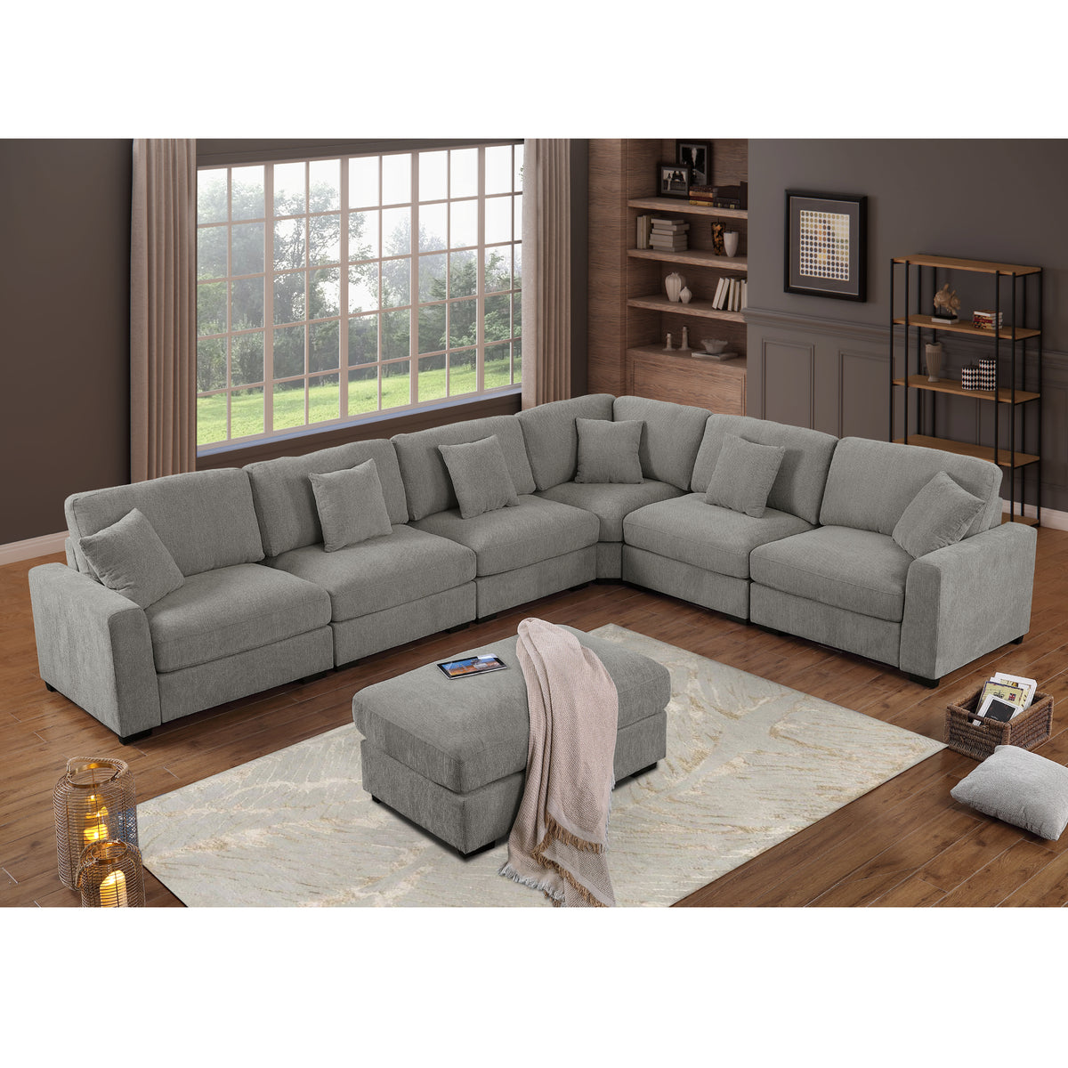 Avery Modern Modular Sectional Sofa Set with Ottoman – L-Shaped Convertible Couch with Solid Wood Legs & Removable Cushions