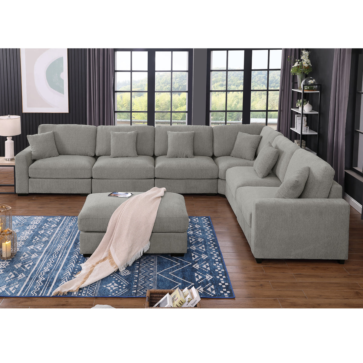 Avery Modern Modular Sectional Sofa Set with Ottoman – L-Shaped Convertible Couch with Solid Wood Legs & Removable Cushions