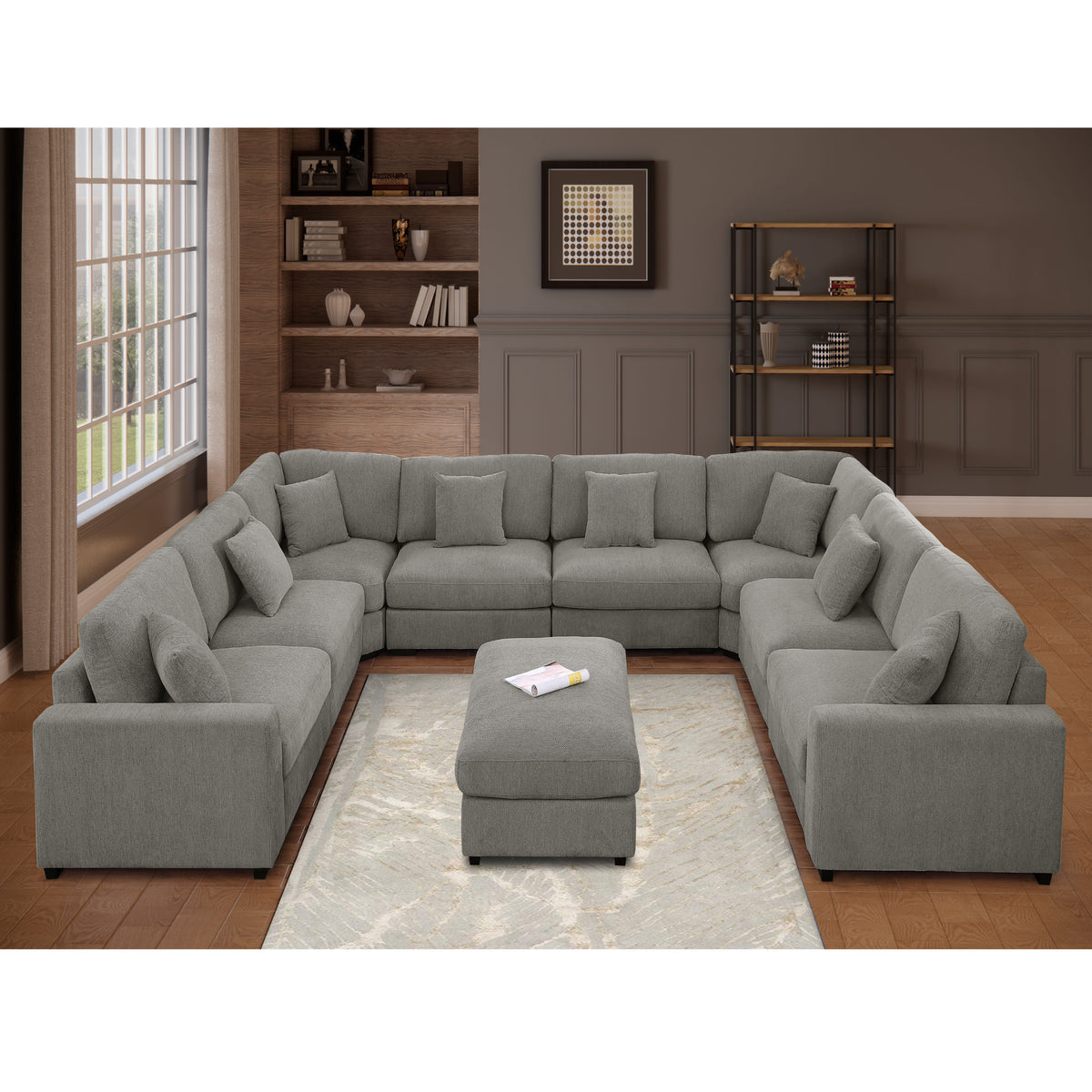 Avery Modular L‑Shape Sectional Sofa Set with Reversible Ottomans – Fabric Cushions, Solid Wood Legs, Removable Covers