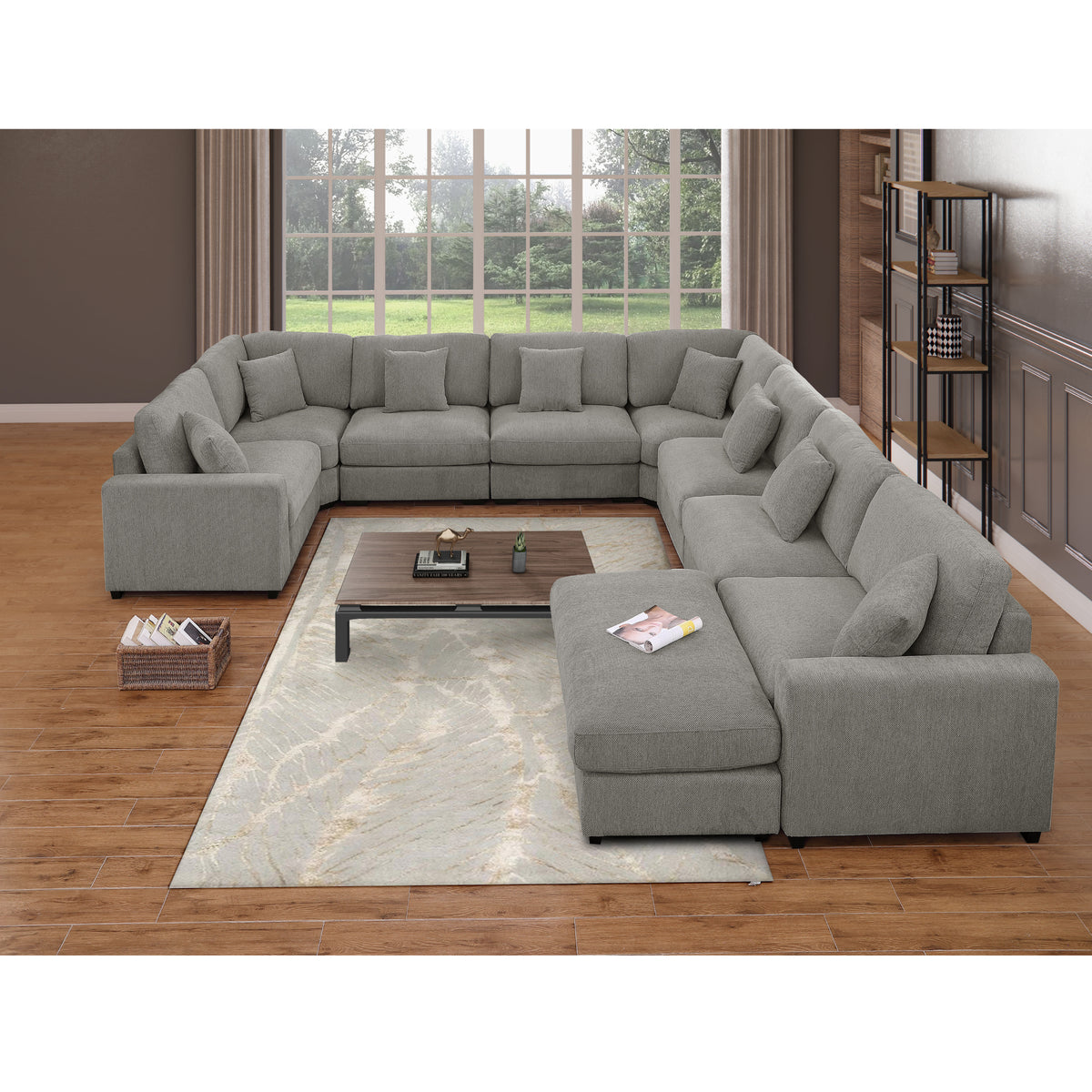Avery Modular L‑Shape Sectional Sofa Set with Reversible Ottomans – Fabric Cushions, Solid Wood Legs, Removable Covers