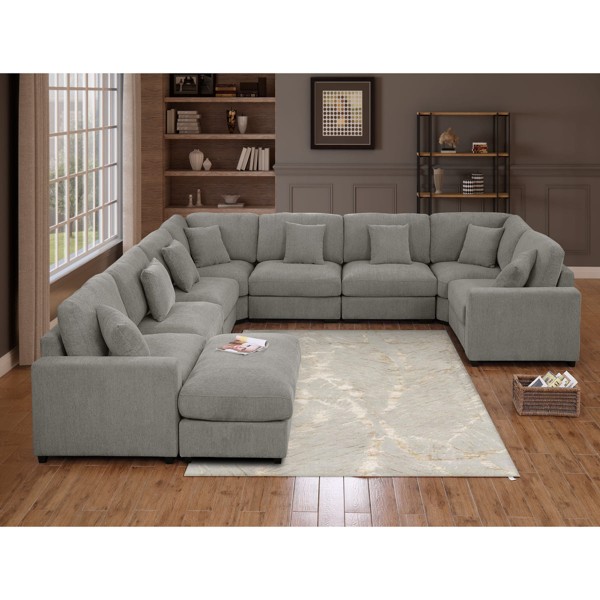 Avery Modular L‑Shape Sectional Sofa Set with Reversible Ottomans – Fabric Cushions, Solid Wood Legs, Removable Covers