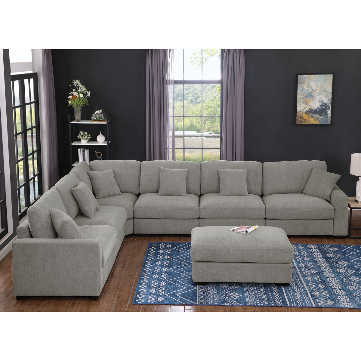 Avery Modern Modular Sectional Sofa Set with Ottoman – L-Shaped Convertible Couch with Solid Wood Legs & Removable Cushions