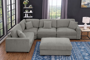 Avery Modular Sectional Sofa Set with Ottoman – Customizable Layout with Deep Foam Seating, Tailored Stitching & Rustic Wood Base