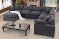 Cassie Oversized 7-Piece Modular Sectional Sofa with Extra-Large Ottomans – Chenille Upholstery, Deep Cushions & Pine Wood Frame