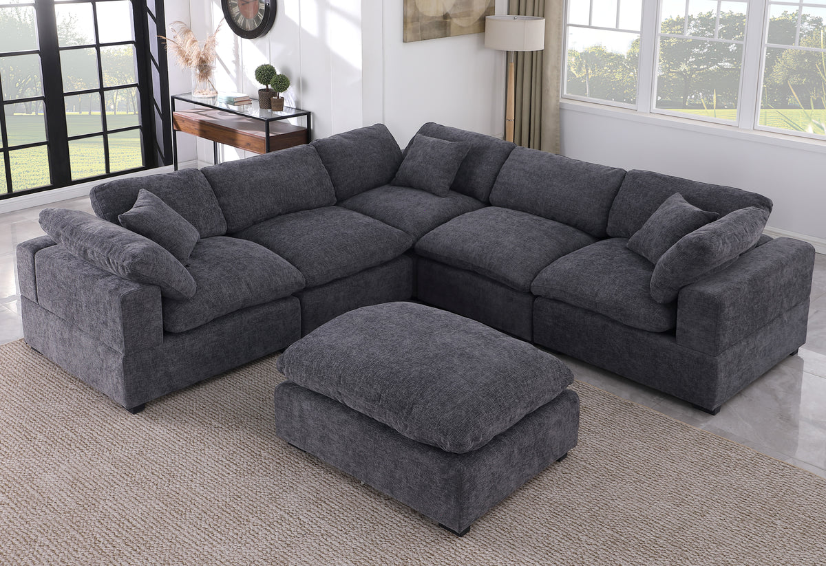 Cassie 6-Piece Oversized Modular Sectional Sofa with Large Ottoman – Chenille Upholstery, Deep Spring Cushions & Durable Pine Wood Frame