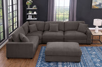 Avery Modular Sectional Sofa Set with Ottoman – Customizable Layout with Deep Foam Seating, Tailored Stitching & Rustic Wood Base