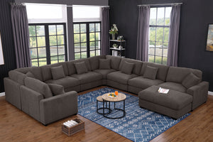 Avery Modular Sectional Sofa Set with 2 Ottomans – 8 - Seat Configurable Couch with Removable Cushions, Solid Wood Frame & Tailored Stitching