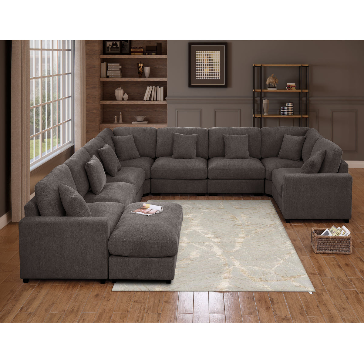 Avery Modular L‑Shape Sectional Sofa Set with Reversible Ottomans – Fabric Cushions, Solid Wood Legs, Removable Covers