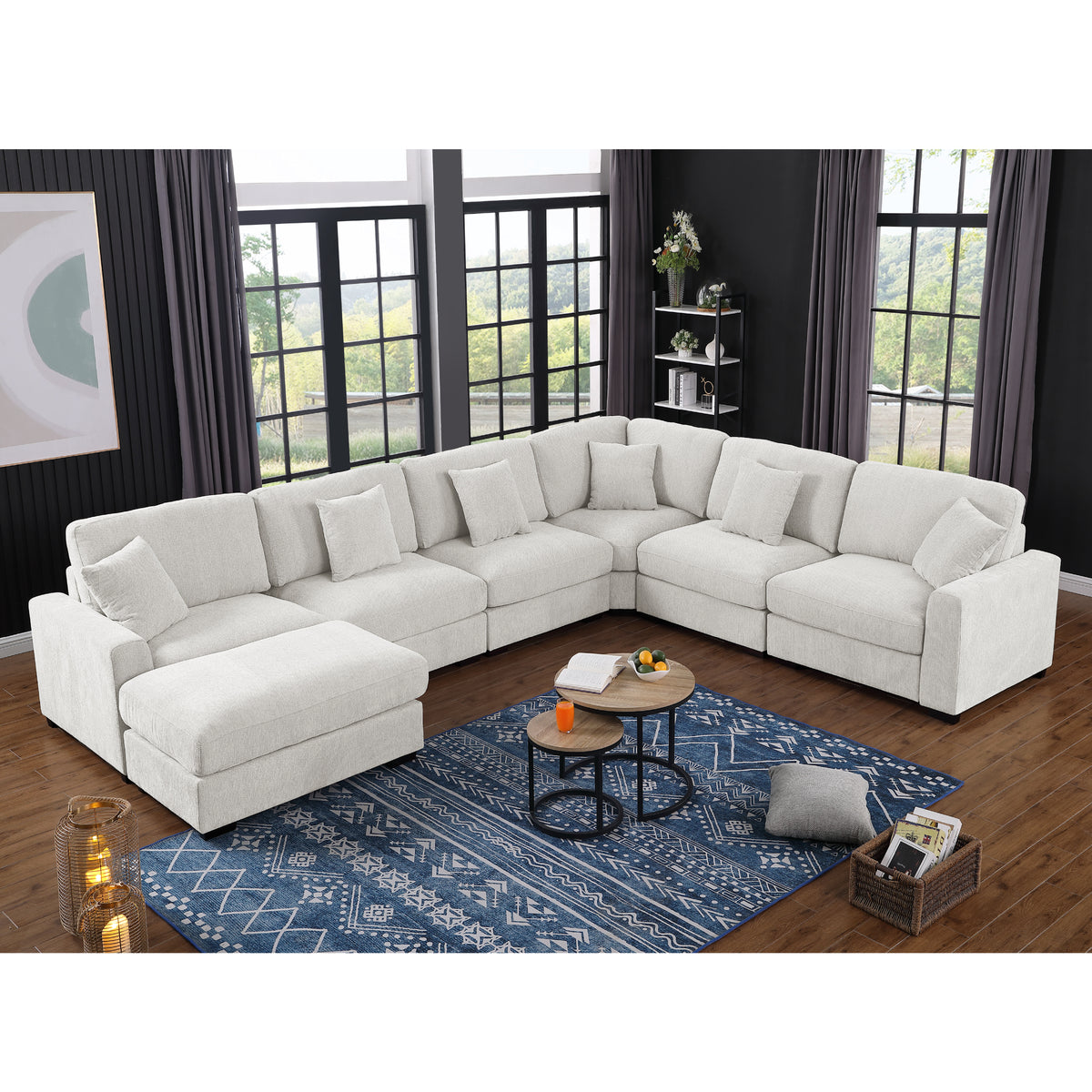 Avery Modern Modular Sectional Sofa Set with Ottoman – L-Shaped Convertible Couch with Solid Wood Legs & Removable Cushions