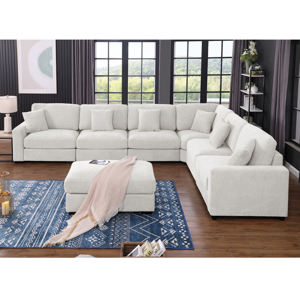 Avery Modern Modular Sectional Sofa Set with Ottoman – L-Shaped Convertible Couch with Solid Wood Legs & Removable Cushions
