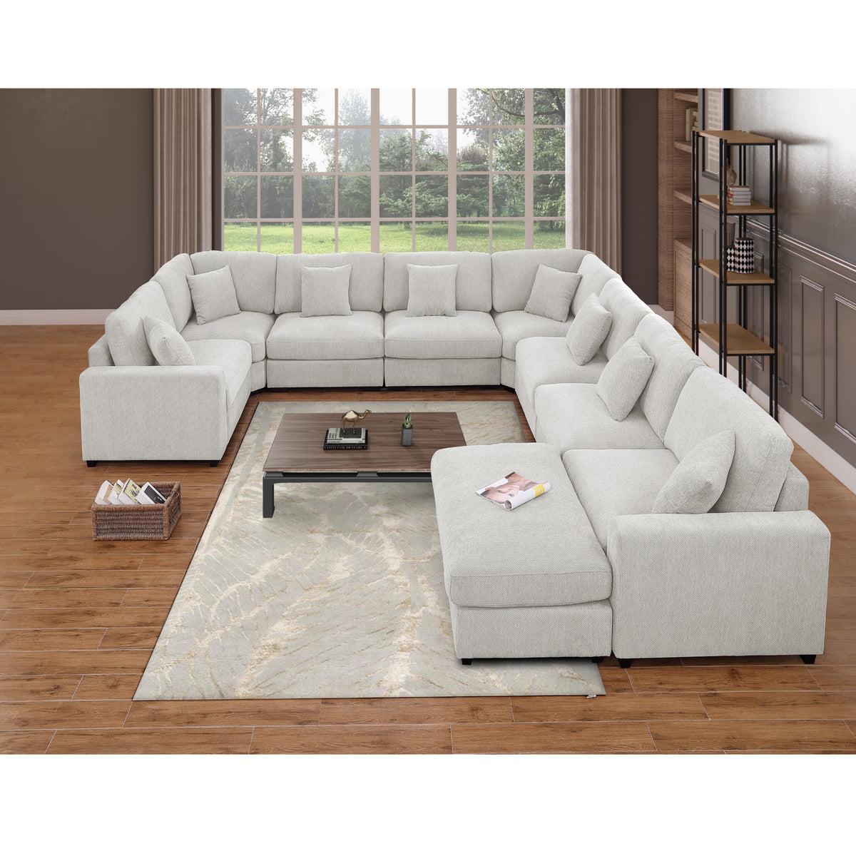 Avery Modular L‑Shape Sectional Sofa Set with Reversible Ottomans – Fabric Cushions, Solid Wood Legs, Removable Covers
