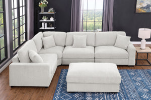 Avery Modular Sectional Sofa Set with Ottoman – Customizable Layout with Deep Foam Seating, Tailored Stitching & Rustic Wood Base
