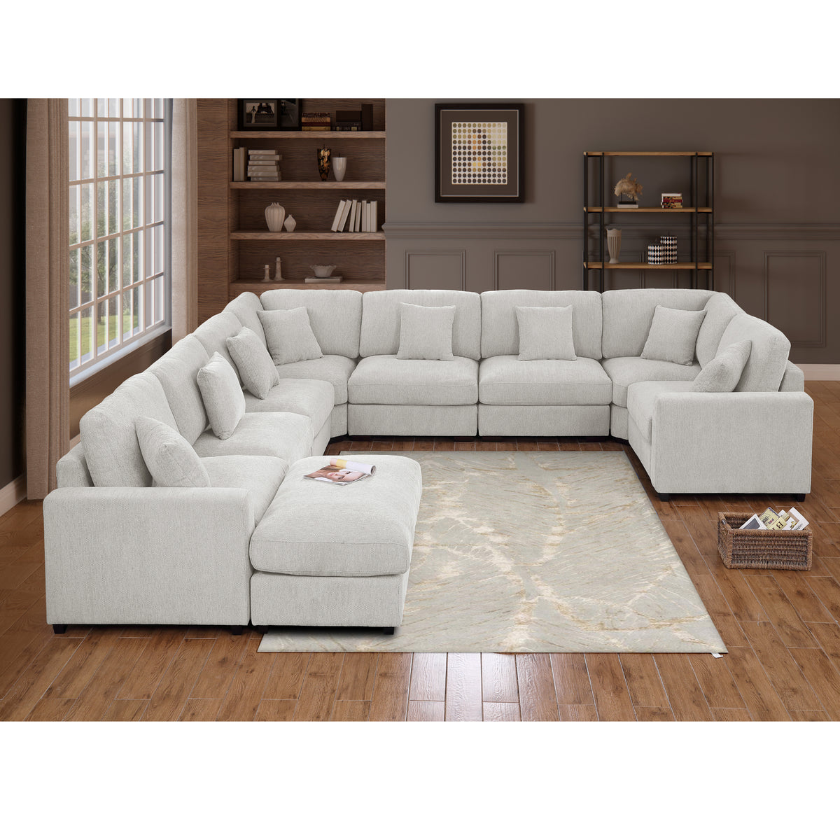 Avery Modular L‑Shape Sectional Sofa Set with Reversible Ottomans – Fabric Cushions, Solid Wood Legs, Removable Covers