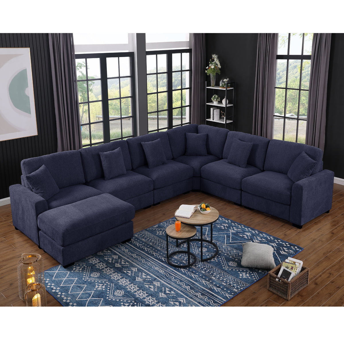 Avery Modern Modular Sectional Sofa Set with Ottoman – L-Shaped Convertible Couch with Solid Wood Legs & Removable Cushions