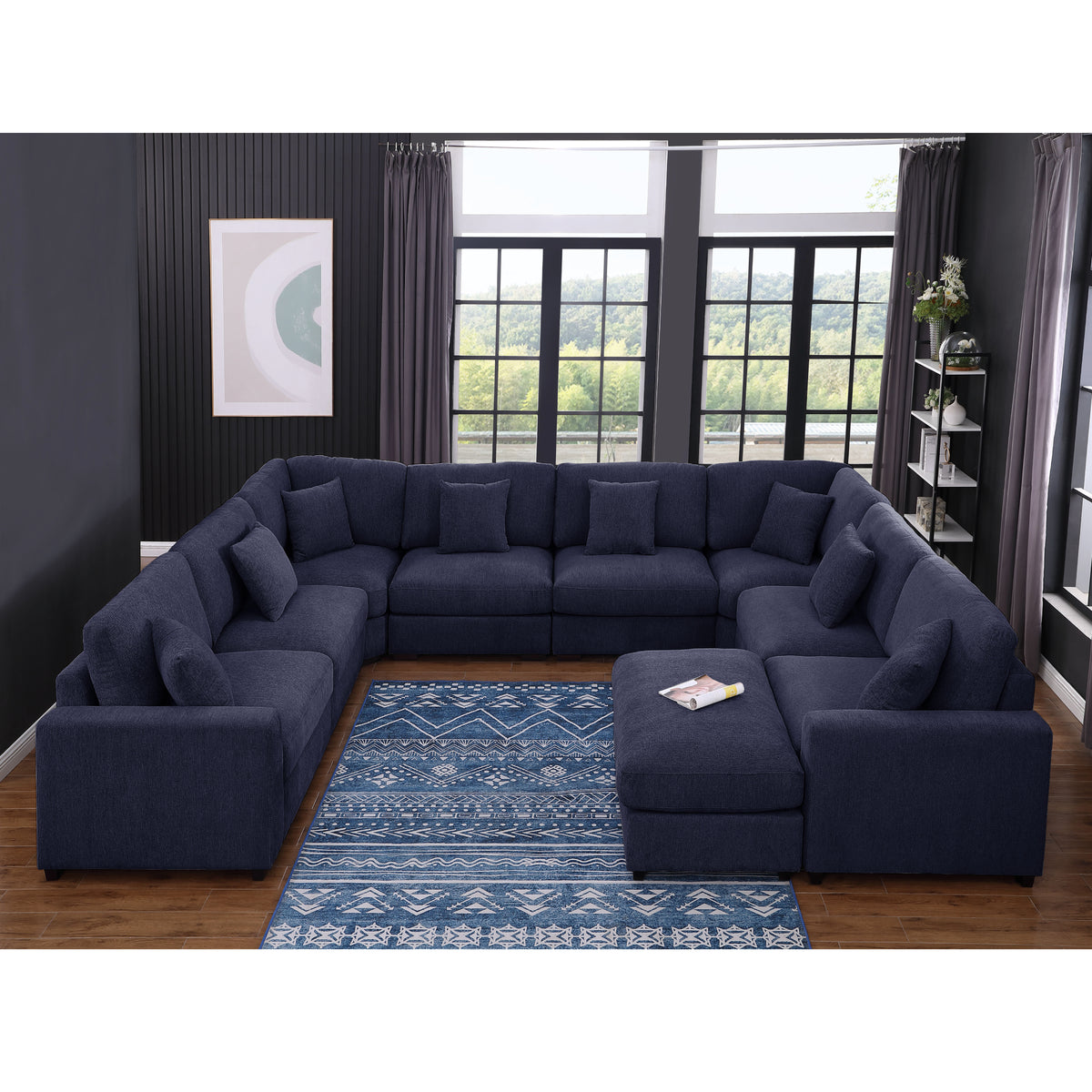 Avery Modular L‑Shape Sectional Sofa Set with Reversible Ottomans – Fabric Cushions, Solid Wood Legs, Removable Covers