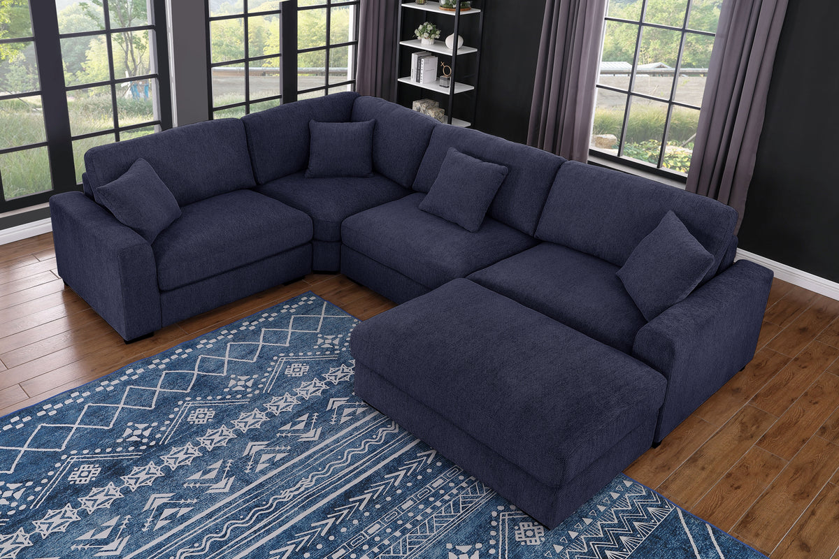Avery Modular Sectional Sofa Set with Ottoman – Customizable Layout with Deep Foam Seating, Tailored Stitching & Rustic Wood Base