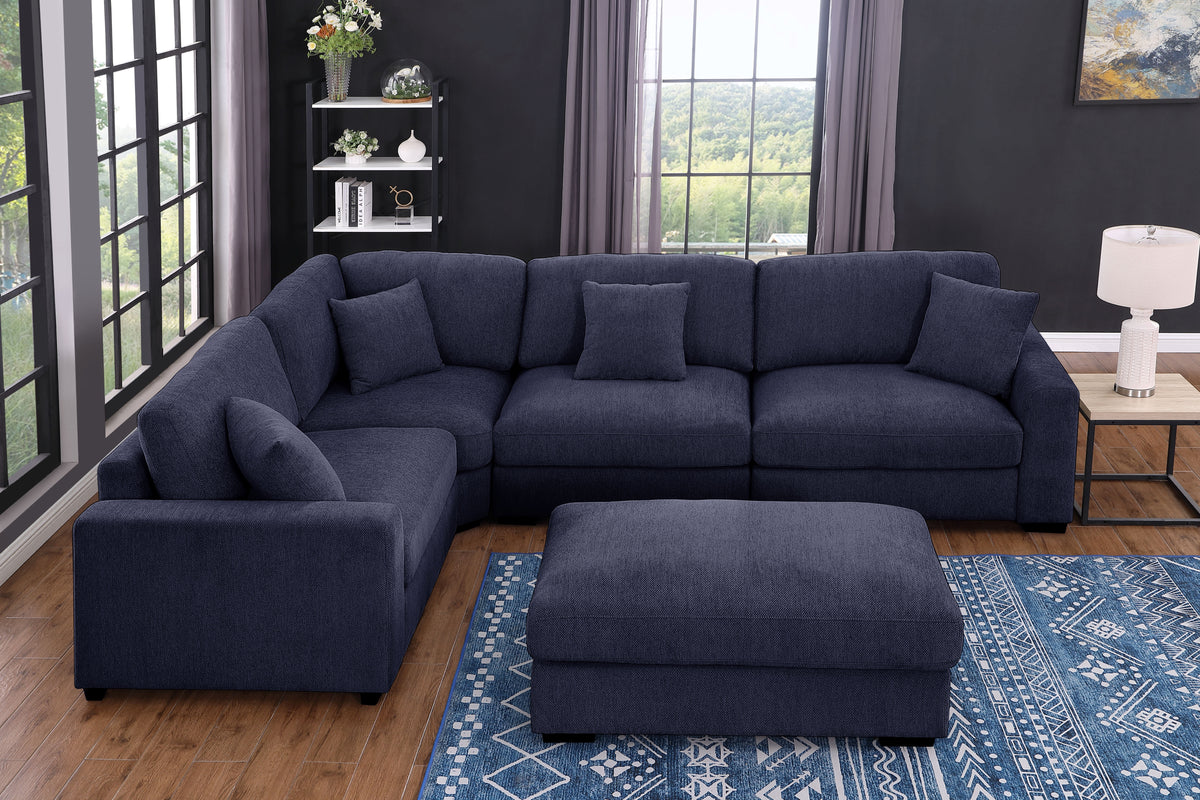 Avery Modular Sectional Sofa Set with Ottoman – Customizable Layout with Deep Foam Seating, Tailored Stitching & Rustic Wood Base