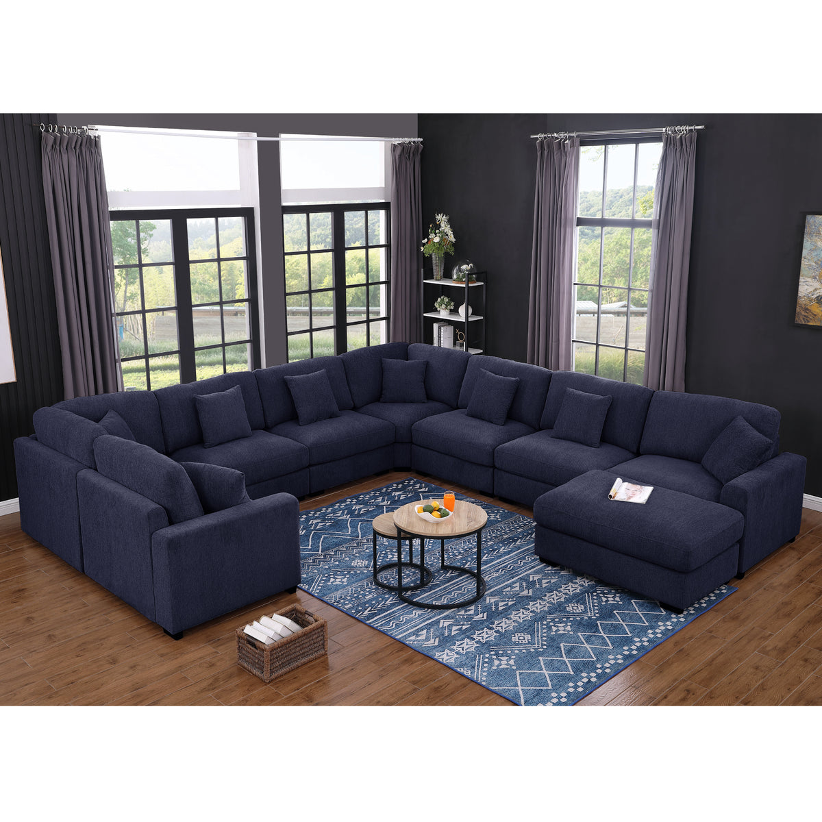 Avery Modular L‑Shape Sectional Sofa Set with Reversible Ottomans – Fabric Cushions, Solid Wood Legs, Removable Covers