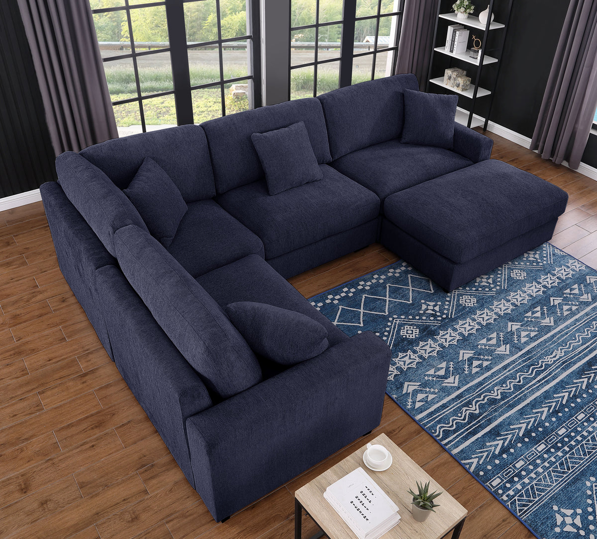 Avery Modular Sectional Sofa Set with Ottoman – Customizable Layout with Deep Foam Seating, Tailored Stitching & Rustic Wood Base