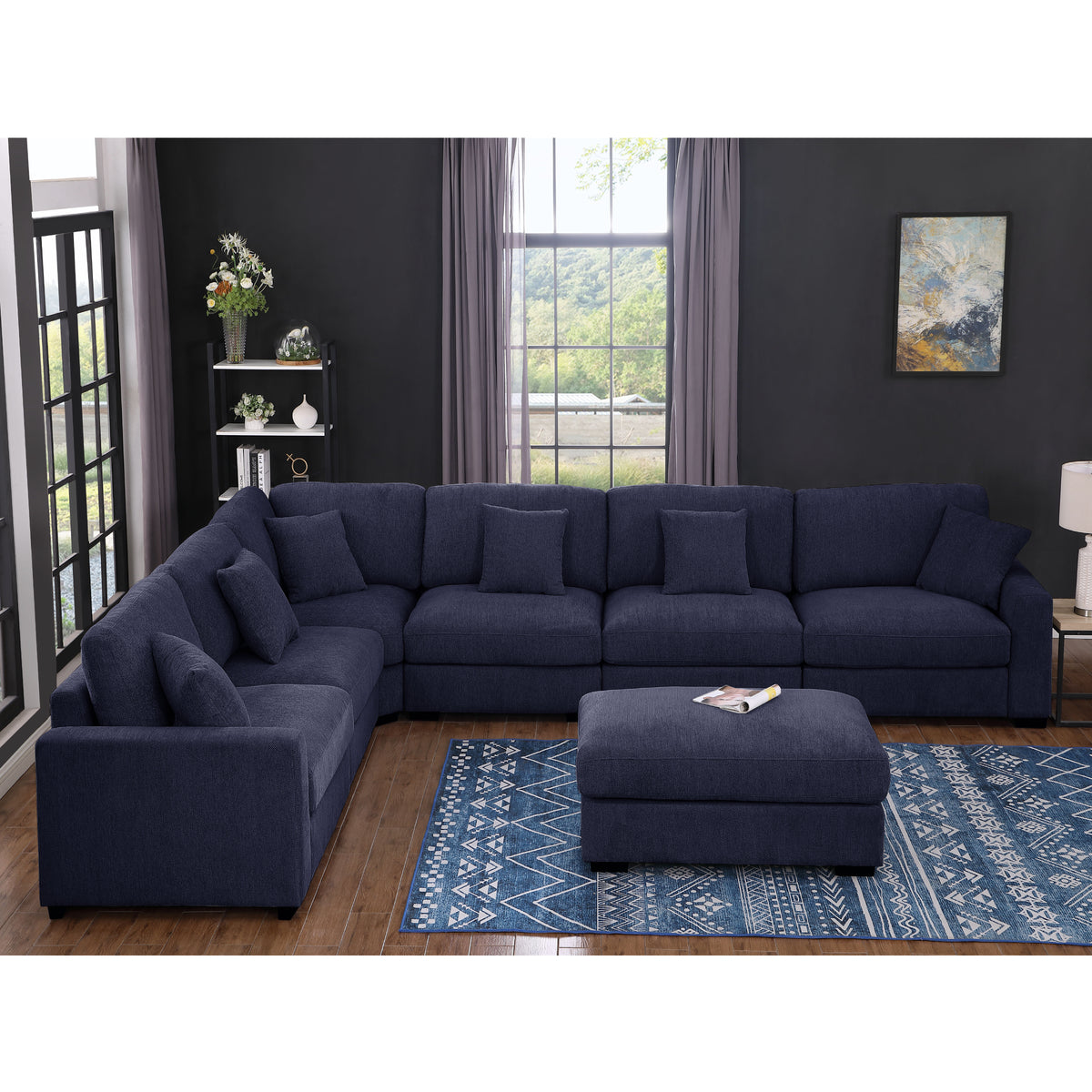 Avery Modern Modular Sectional Sofa Set with Ottoman – L-Shaped Convertible Couch with Solid Wood Legs & Removable Cushions