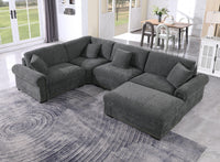 Oliver Modular Fabric Sectional Sofa with Nail head Trim, Reversible Ottoman & Armless Chair & Custom Layout Design