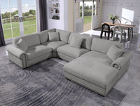 Oliver Modular Fabric Sectional Sofa with Nail head Trim, Reversible Ottoman & Armless Chair & Custom Layout Design