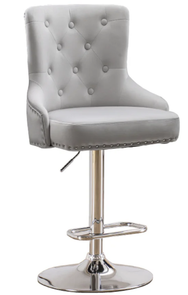 Set of 2 Modern Velvet Bar Stools – 360° Swivel with Footrest, Tufted Back & Height Adjustable Pedestal