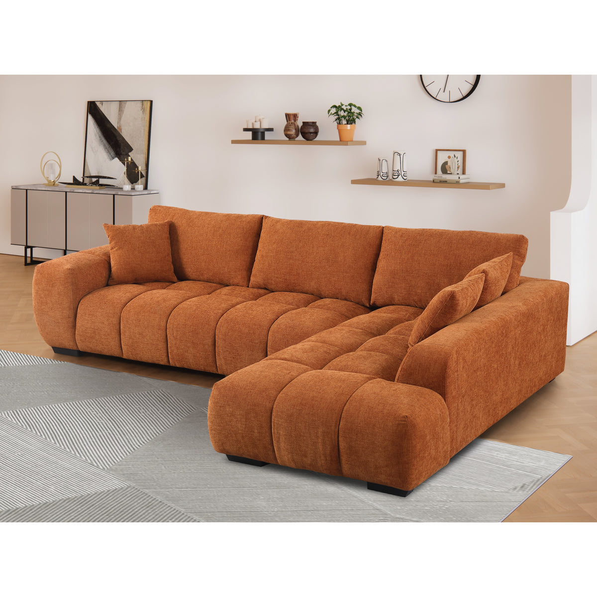 Canam Oversized Chenille L-Shaped Sectional Sofa with Deep Chaise – Plush Upholstery & Extra-Wide Seating for Modern Living Rooms