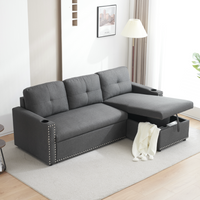 Elise Convertible Sectional Sofa Bed with Storage Chaise – Pull-Out Sleeper Couch with Cupholder, Decorative Rivets & Plush Cushions