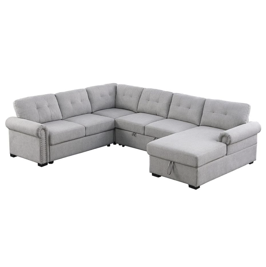 Monroe Sectional Sofa with Pull-Out Bed & Storage Chaise – 6-Seat Charcoal Couch with Plush Cushions, Solid Wood Frame & Soft Upholstery