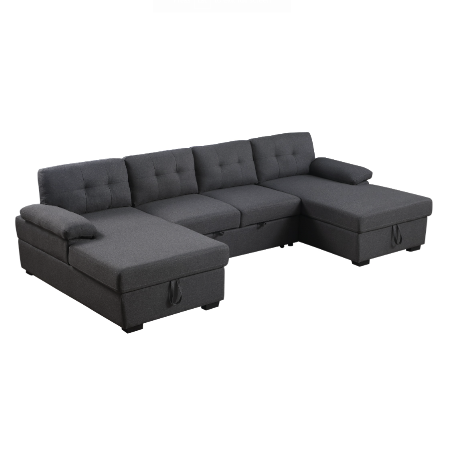 Allan Modular Sleeper Sectional Sofa with Pull-Out Bed – Convertible Couch with Dual Storage Chaises, High-Resiliency Foam