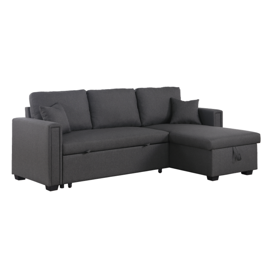 Dishaan Convertible Sectional Sofa Bed with Reversible Storage Chaise – Full-Size Pull-Out Sleeper Couch with High-Density Foam Cushions