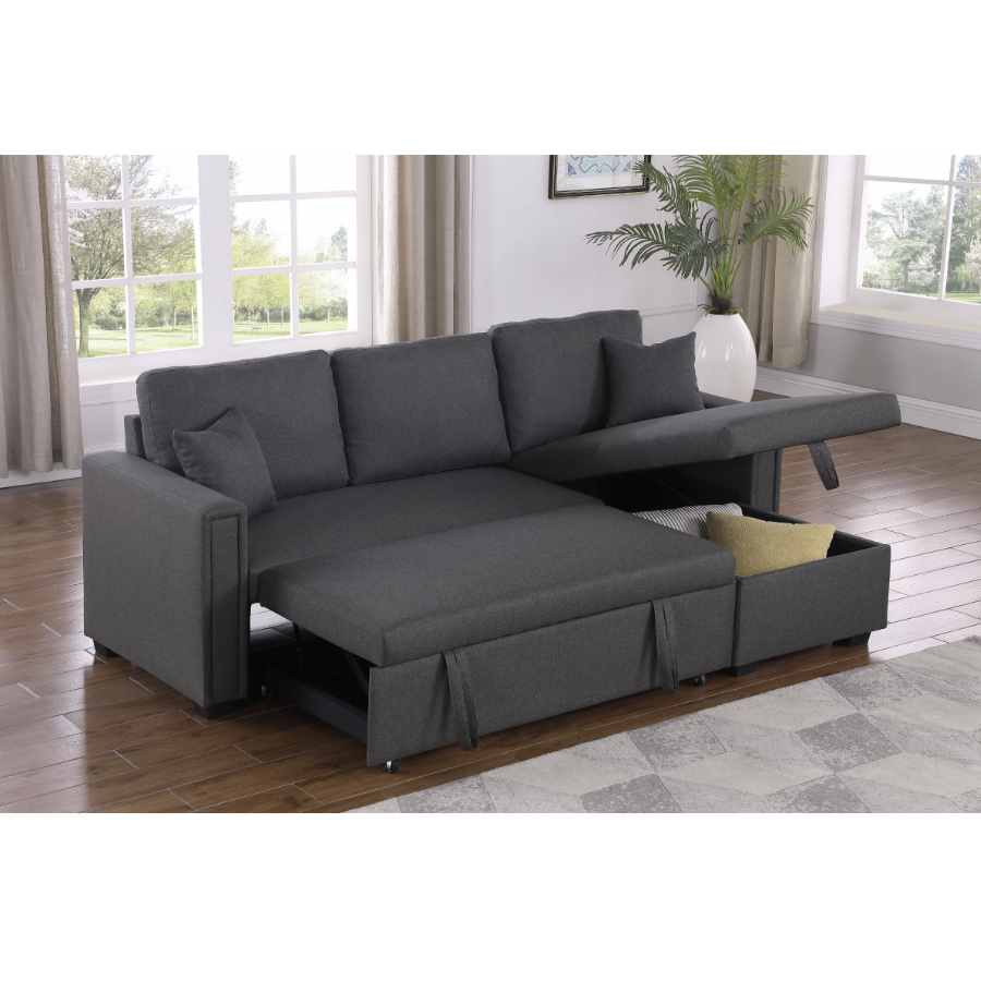 Dishaan Convertible Sectional Sofa Bed with Reversible Storage Chaise – Full-Size Pull-Out Sleeper Couch with High-Density Foam Cushions