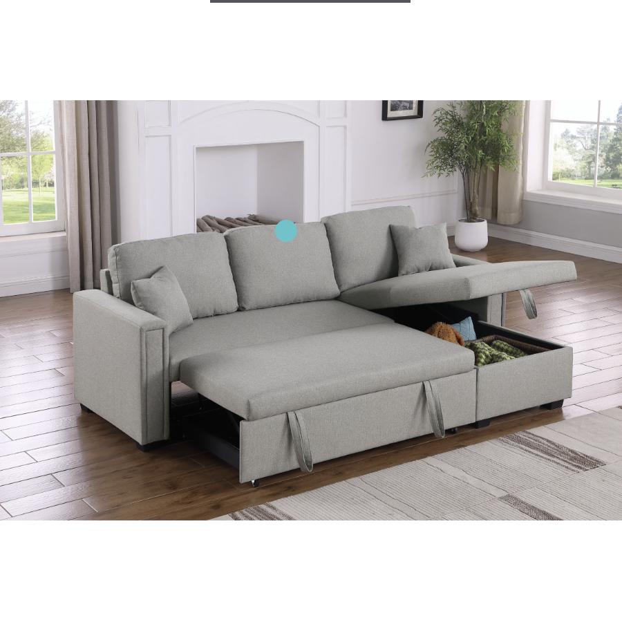 Dishaan Convertible Sectional Sofa Bed with Reversible Storage Chaise – Full-Size Pull-Out Sleeper Couch with High-Density Foam Cushions