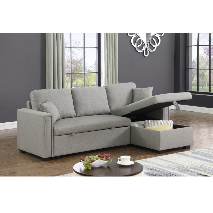 Dishaan Convertible Sectional Sofa Bed with Reversible Storage Chaise – Full-Size Pull-Out Sleeper Couch with High-Density Foam Cushions