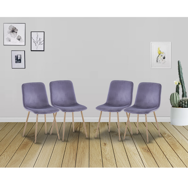 Set of 4 Velvet Upholstered Dining Chairs with Metal Legs – Modern Curved Side Chair with Padded Seat and Stitch Detail