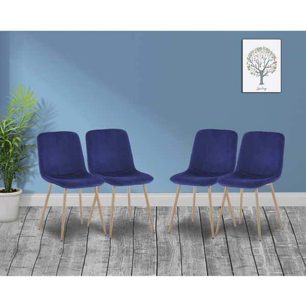 Set of 4 Modern Upholstered Dining Chairs with Velvet Seat & Metal Legs – Curved Back Side Chair for Kitchen or Dining Room