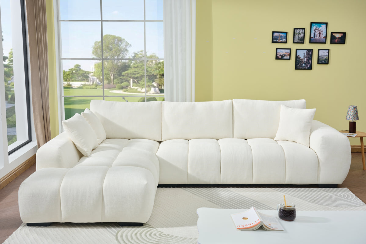 Canam Oversized Chenille L-Shaped Sectional Sofa with Deep Chaise – Plush Upholstery & Extra-Wide Seating for Modern Living Rooms