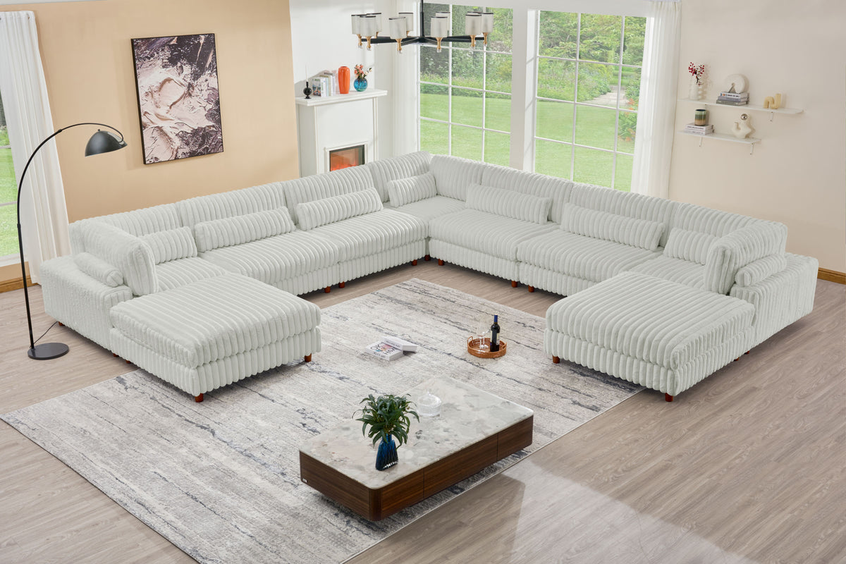 Sally Modern Modular Corduroy Sectional Sofa Set with 2 Ottomans – L‑Shape Convertible Couch, Deep Foam Cushions & Removable Covers