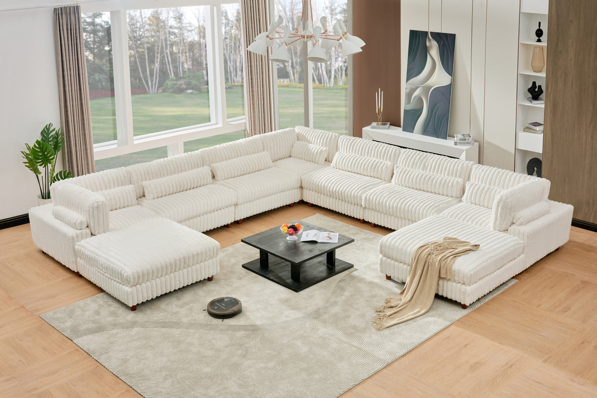 Sally Modern Modular Corduroy Sectional Sofa Set with 2 Ottomans – L‑Shape Convertible Couch, Deep Foam Cushions & Removable Covers
