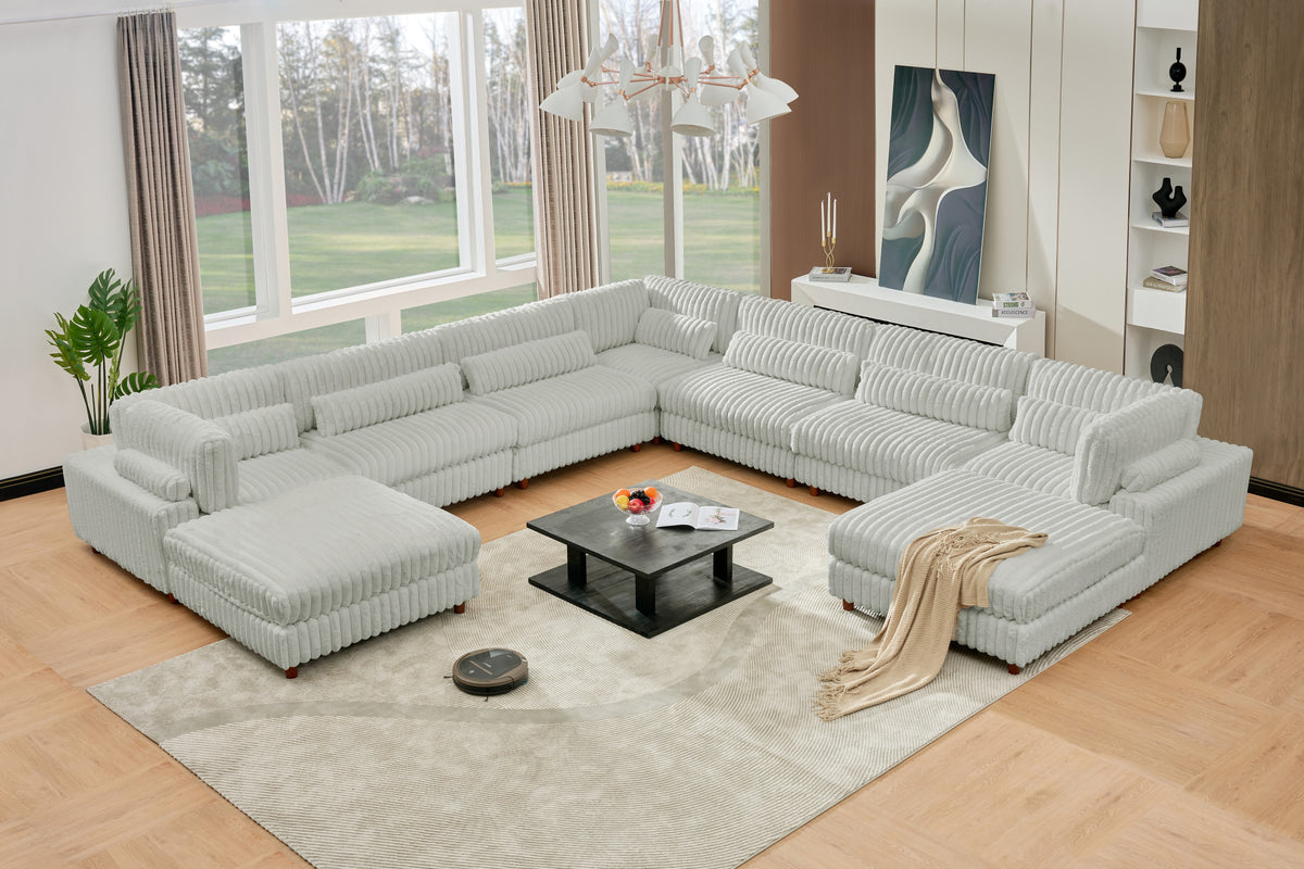 Sally Modern Modular Corduroy Sectional Sofa Set with 2 Ottomans – L‑Shape Convertible Couch, Deep Foam Cushions & Removable Covers