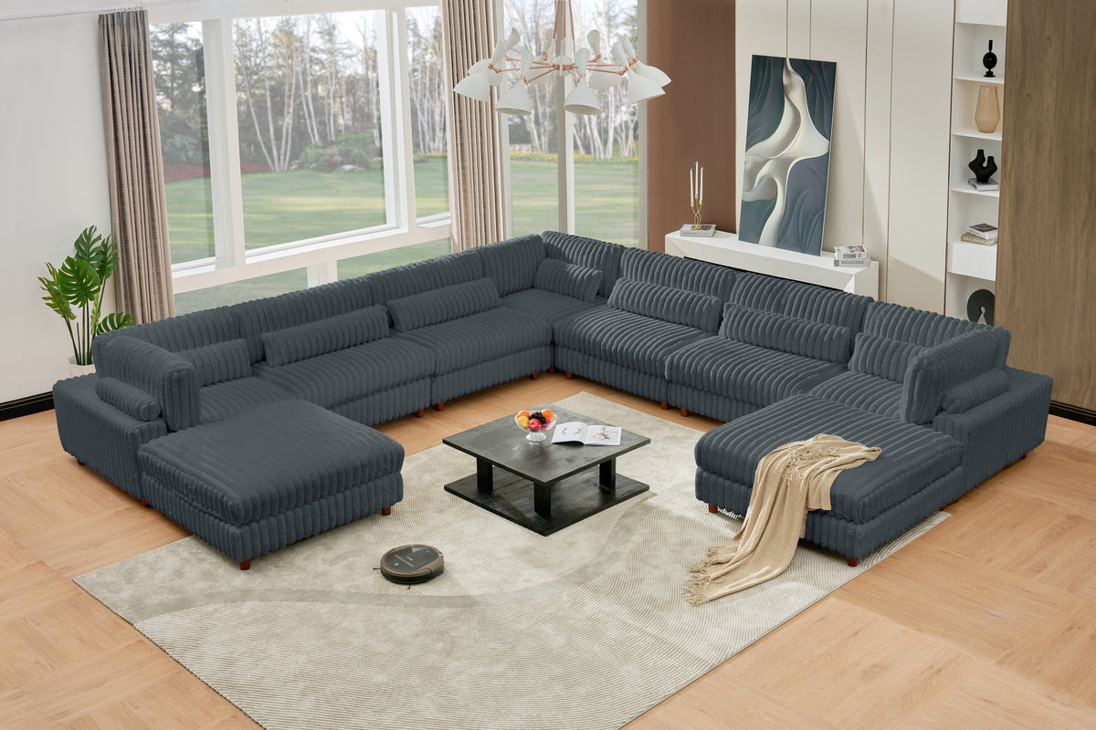 Sally Modern Modular Corduroy Sectional Sofa Set with 2 Ottomans – L‑Shape Convertible Couch, Deep Foam Cushions & Removable Covers