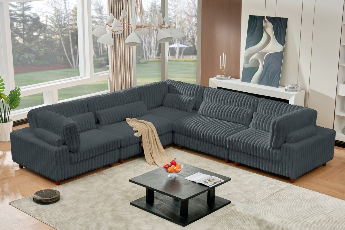 Sally Modern Corduroy Fabric Sectional – Plush Modular Design, Deep Cushions & Easy-Clean Covers