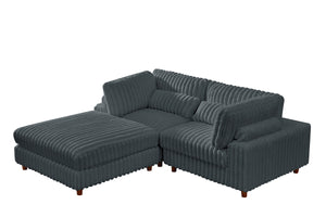 Sally Corduroy Modular Couch with Ottoman – Soft Upholstered Sectional with Washable Covers & Spacious Design