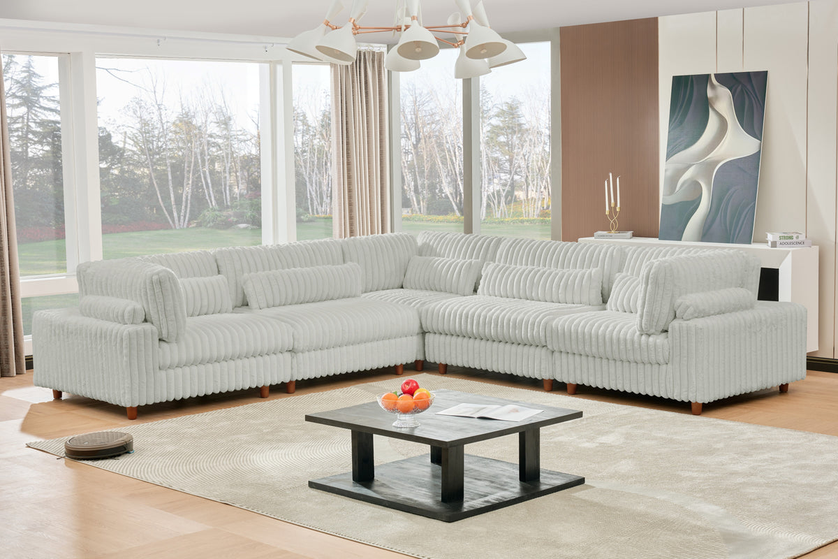 Sally Modern Corduroy Fabric Sectional – Plush Modular Design, Deep Cushions & Easy-Clean Covers