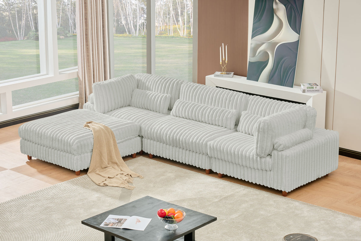Sally Modular Corduroy Sectional Sofa with Ottoman – Plush L-Shaped Couch with Removable Covers & Flexible Seating Configuration