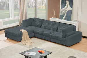 Sally Modular Corduroy Sectional Sofa with Ottoman – Plush L-Shaped Couch with Removable Covers & Flexible Seating Configuration
