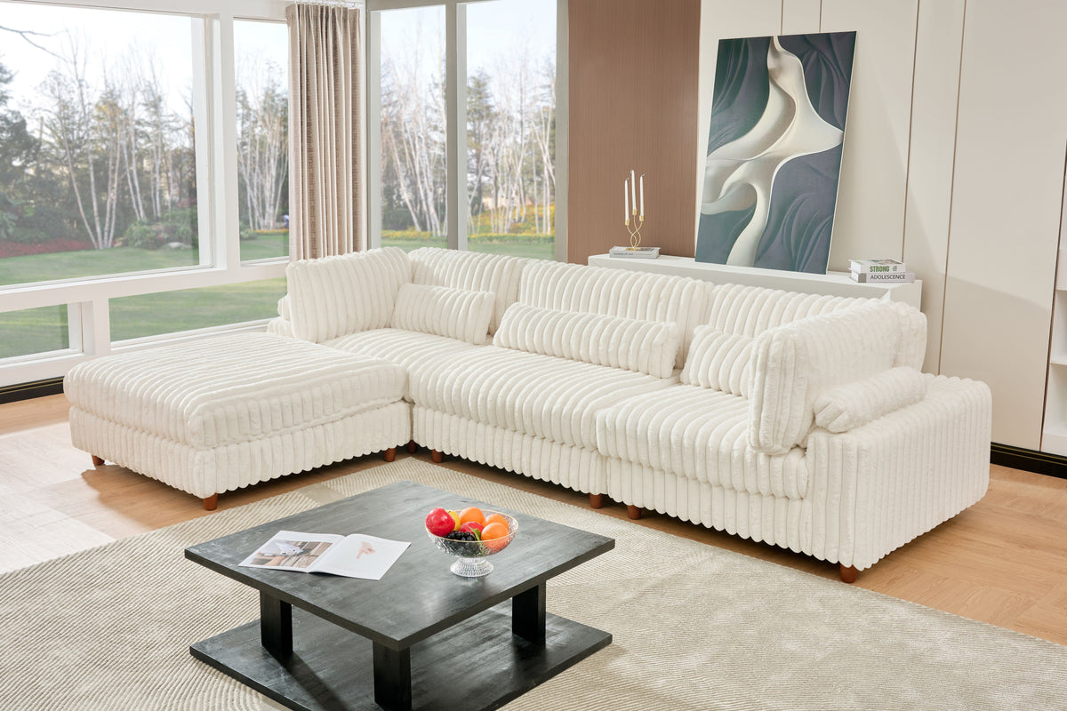 Sally Modular Corduroy Sectional Sofa with Ottoman – Plush L-Shaped Couch with Removable Covers & Flexible Seating Configuration