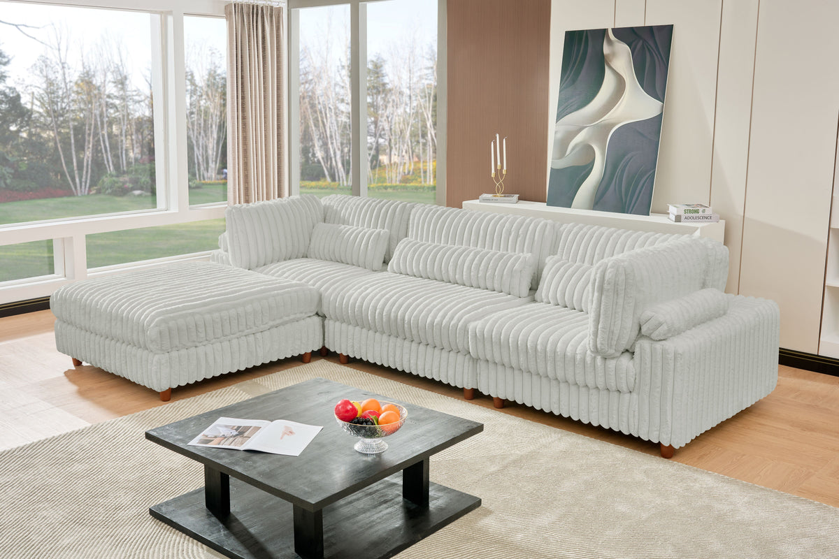 Sally Modular Corduroy Sectional Sofa with Ottoman – Plush L-Shaped Couch with Removable Covers & Flexible Seating Configuration