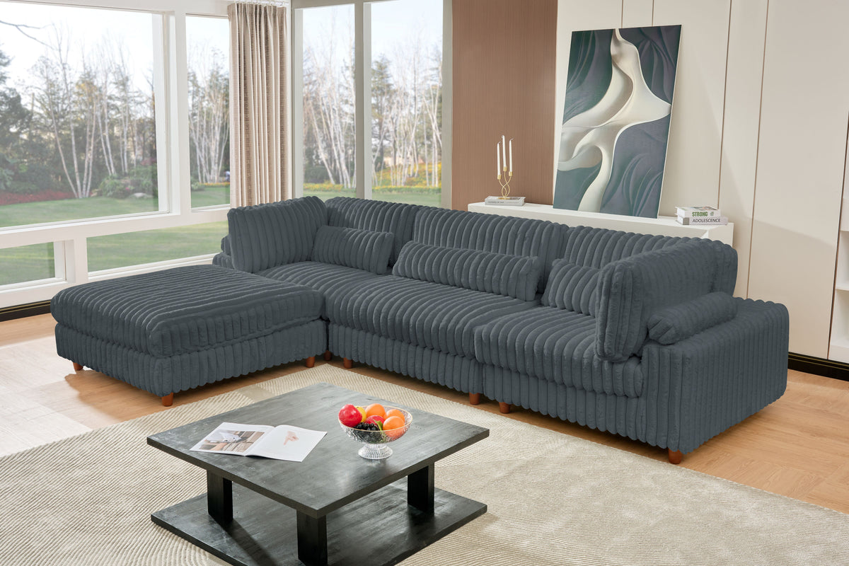 Sally Modular Corduroy Sectional Sofa with Ottoman – Plush L-Shaped Couch with Removable Covers & Flexible Seating Configuration
